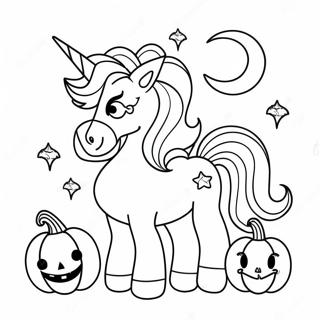 Sparkly Halloween Unicorn With Pumpkins Coloring Page 17380-14009