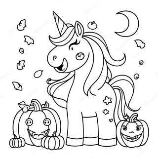 Sparkly Halloween Unicorn With Pumpkins Coloring Page 17380-14011