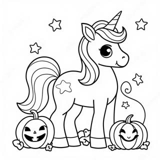 Sparkly Halloween Unicorn With Pumpkins Coloring Page 17380-14012