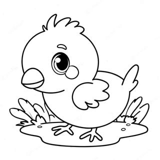 Fluffy Baby Bird With Worm Coloring Page 17400-14025