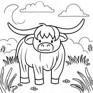 Cute Highland Cow In A Meadow Coloring Page 17420-14042