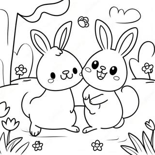 Happy Sunny Bunnies Playing In The Garden Coloring Page 17630-14205