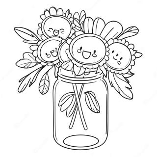 Cute Mason Jar With Flowers Coloring Page 18270-14717