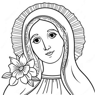 Beautiful Virgin Mary With Flowers Coloring Page 18300-14754