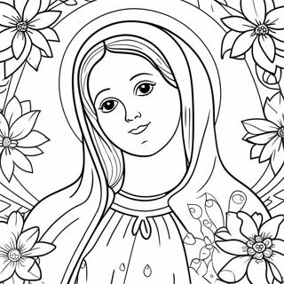 Beautiful Virgin Mary With Flowers Coloring Page 18300-14756