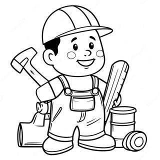 Hardworking Construction Worker With Tools Coloring Page 18360-14793