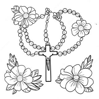 Beautiful Rosary With Flowers Coloring Page 18380-14805