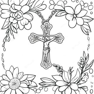 Beautiful Rosary With Flowers Coloring Page 18380-14806