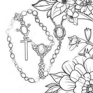 Beautiful Rosary With Flowers Coloring Page 18380-14807