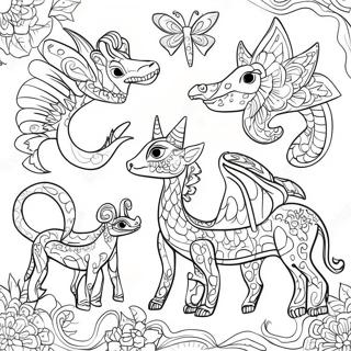 Colorful Alebrijes Creatures Coloring Page 18600-14981