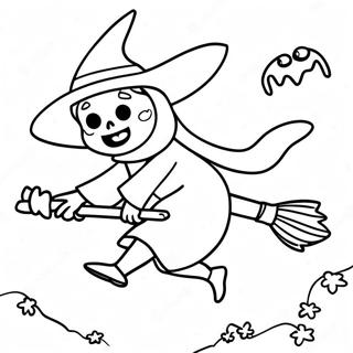 Spooky Witch Flying On Broom Coloring Page 1862-1530