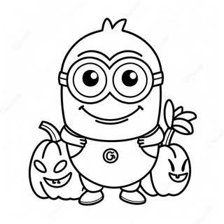 Cute Halloween Minion With Pumpkin Coloring Page 18792-15130