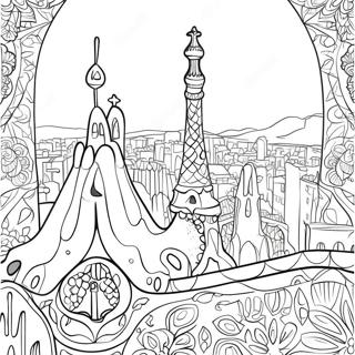 Colorful Barcelona Gaudi Architecture Coloring Page 18852-15185