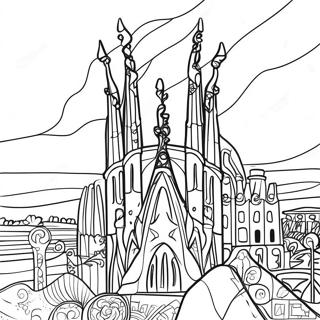 Colorful Barcelona Gaudi Architecture Coloring Page 18852-15186