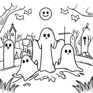 Spooky Graveyard With Ghosts Coloring Page 18892-15217