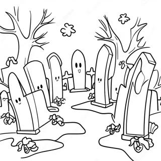 Spooky Graveyard With Ghosts Coloring Page 18892-15218