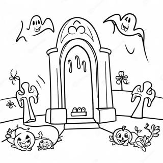 Spooky Graveyard With Ghosts Coloring Page 18892-15219