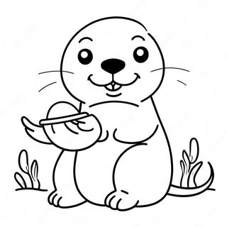 Cute Sea Otter Holding A Shell Coloring Page 19022-15320