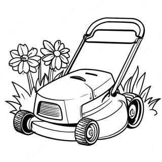 Happy Lawn Mower With Flowers Coloring Page 19182-15449