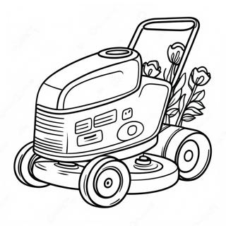 Happy Lawn Mower With Flowers Coloring Page 19182-15450