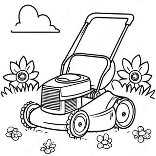 Happy Lawn Mower With Flowers Coloring Page 19182-15451