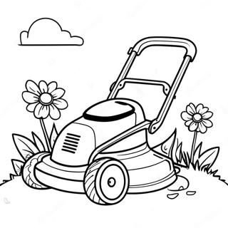 Happy Lawn Mower With Flowers Coloring Page 19182-15452