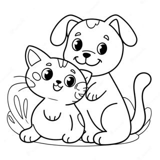 Playful Puppy And Kitten Coloring Page 19212-15469