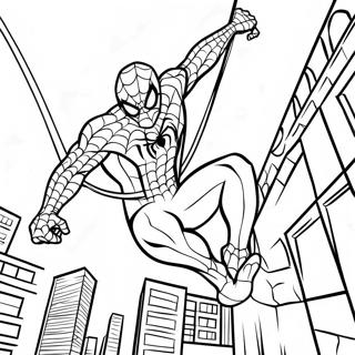 Spiderman Swinging Through City Coloring Page 19512-15705