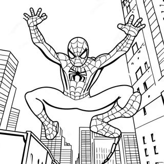 Spiderman Swinging Through City Coloring Page 19512-15706