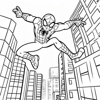 Spiderman Swinging Through City Coloring Page 19512-15707