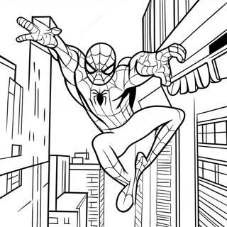 Spiderman Swinging Through City Coloring Page 19512-15708