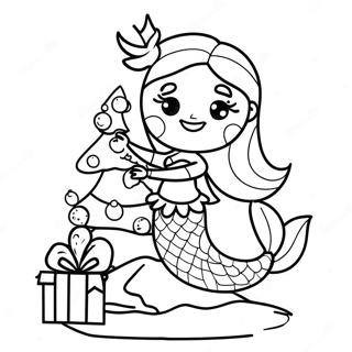 Festive Christmas Mermaid Decorating A Tree Coloring Page 19572-15757