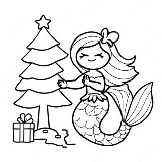 Festive Christmas Mermaid Decorating A Tree Coloring Page 19572-15760