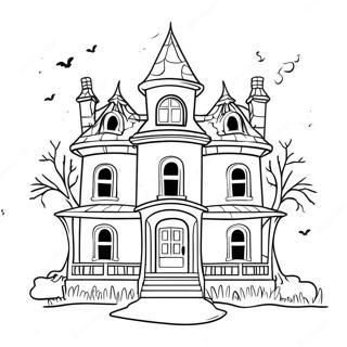 Creepy Haunted House With Ghosts Coloring Page 19742-15893