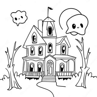 Creepy Haunted House With Ghosts Coloring Page 19742-15895