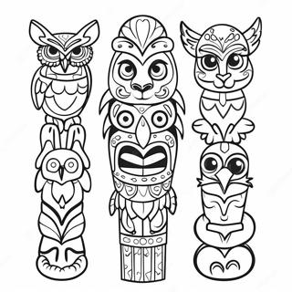 Colorful Totem Pole With Animals Coloring Page 20332-16368