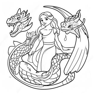 Daenerys Targaryen With Dragons Coloring Page 20412-16433