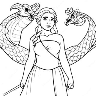 Daenerys Targaryen With Dragons Coloring Page 20412-16434