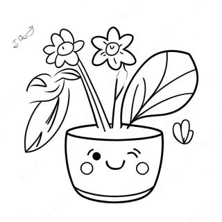 Cute Flower Pot With Smiling Face Coloring Page 20502-16497