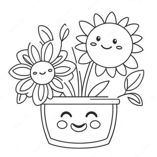 Cute Flower Pot With Smiling Face Coloring Page 20502-16498