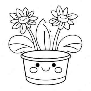 Cute Flower Pot With Smiling Face Coloring Page 20502-16499