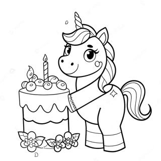 Sparkling Unicorn With Birthday Cake Coloring Page 20632-16603