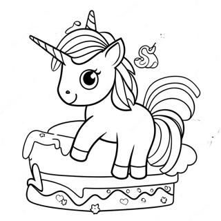 Sparkling Unicorn With Birthday Cake Coloring Page 20632-16604