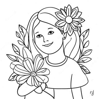 Creative Mom With Flowers Coloring Page 20712-16666