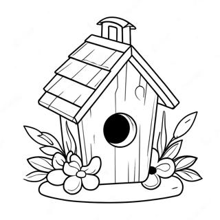 Cute Bird House With Flowers Coloring Page 20942-16852