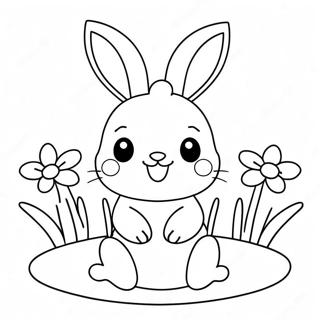 Cute Kawaii Bunny With Flowers Coloring Page 21262-17099