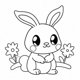 Cute Kawaii Bunny With Flowers Coloring Page 21262-17100