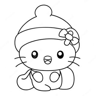 Festive Hello Kitty With Santa Hat Coloring Page 21402-17205