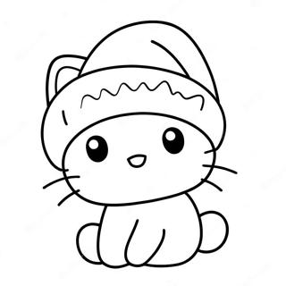 Festive Hello Kitty With Santa Hat Coloring Page 21402-17208