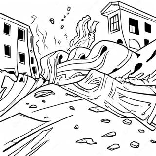 Destructive Earthquake Scene Coloring Page 21532-17315